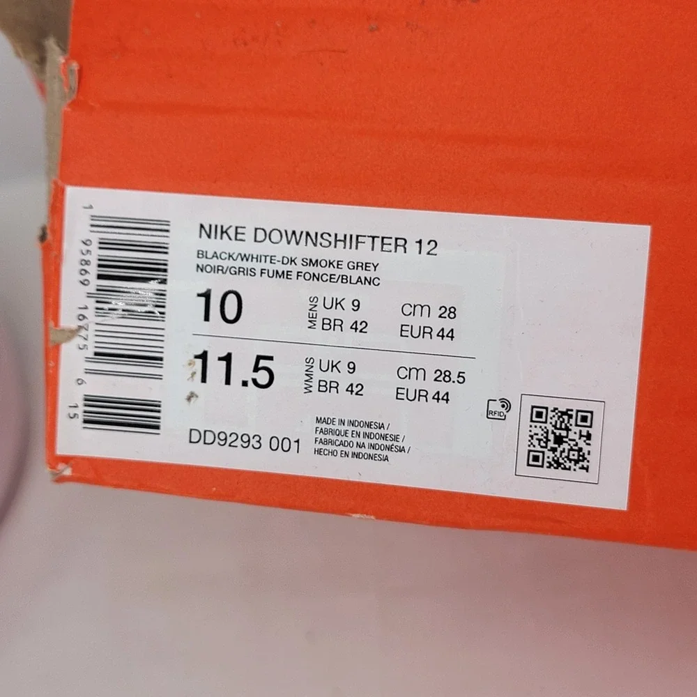 Nike Downshifter 12 Mens Running Shoes Black White Size 10 NEW